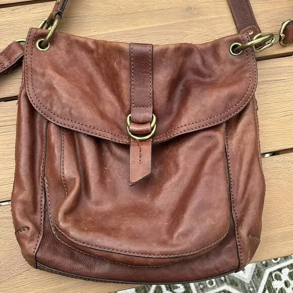 Fossil Women large chocolate Brown Leather Crossbody Bag removed shoulder strap - Picture 2 of 11